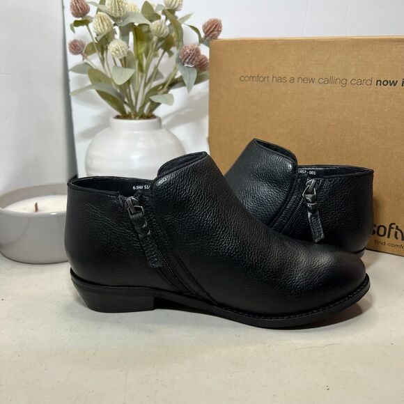 Soft Walk Rocklin Round Toe Block Heel Leather Booties Black Women's 6.5 W NWB - Picture 6 of 8